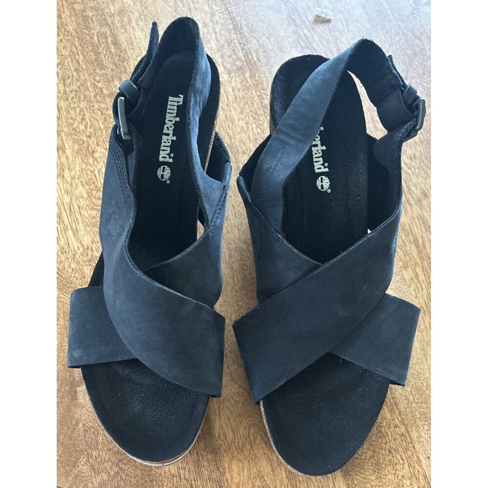 Timberland CAPRI SUNSET X-BAND WEDGE SANDALS Size 8.5 Black Nubuk Suede